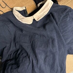 JCREW J Crew short sleeve sweater navy with pink PETER PAN collar from 00s